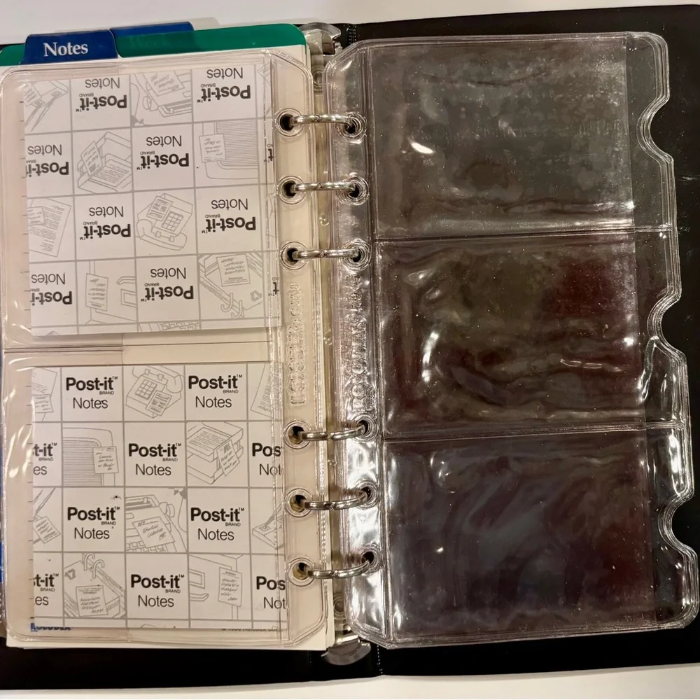 Vintage Personal Organizer in 6 Ring Binder and Faux Black Leather Cover